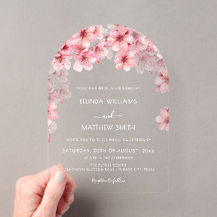 Clear Cherry Blossom Wedding Acrylic Invitations