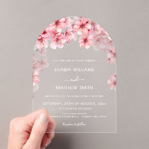Clear Cherry Blossom Wedding Acrylic Invitations