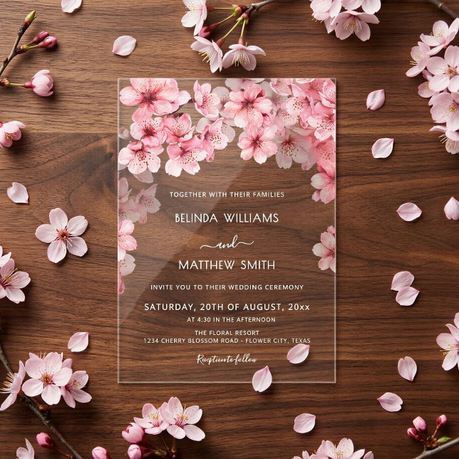 Clear Cherry Blossom Wedding Acrylic Invitations (Creator Uploaded)