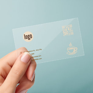 Clear Coffee Shop Business Card QR Code Cards