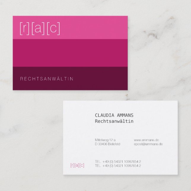 Clear, colored, distinct business card (Front/Back)