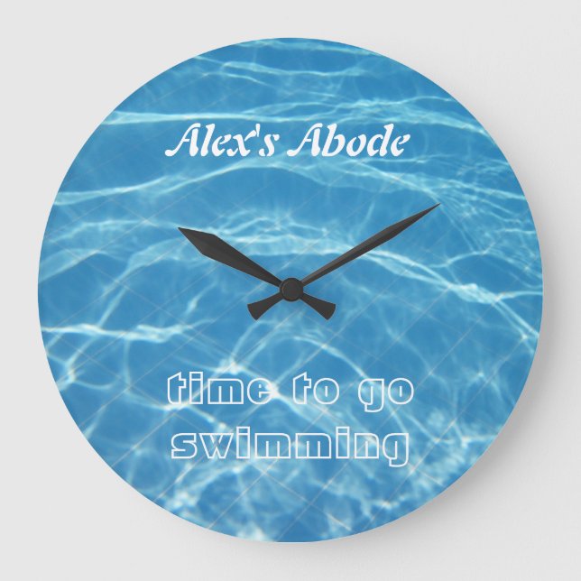 Clear Cool Blue Aquatic Pool Water Swimming Large Clock (Front)