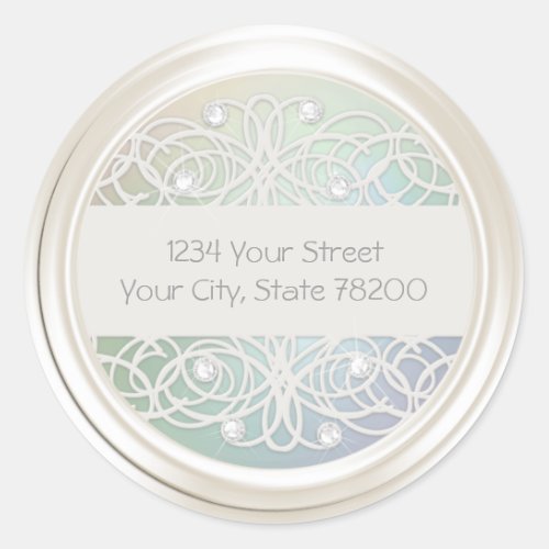 Clear Crystal and Pearl Damask Return Address Classic Round Sticker