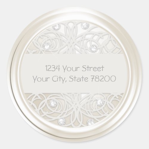 Clear Crystal and Pearl Lace Return Address Classic Round Sticker