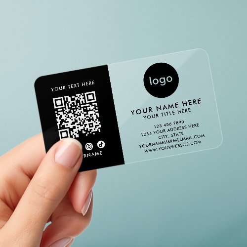 Clear Custom Logo QR Code Professional Black Block Business Cards