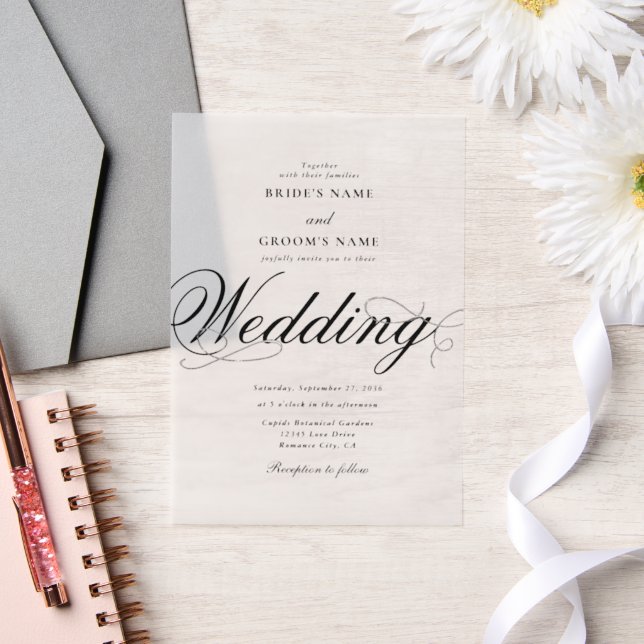 Clear Elegant Classy Luxury Wedding Overlay Vellum Invitations (Wedding)