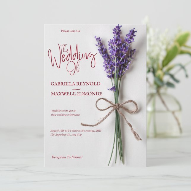 Clear Floral Blue Lavender Wedding Invitation (Standing Front)