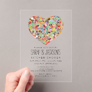 CLEAR Food Heart Kitchen Tea Bridal Shower Party Acrylic Invitations
