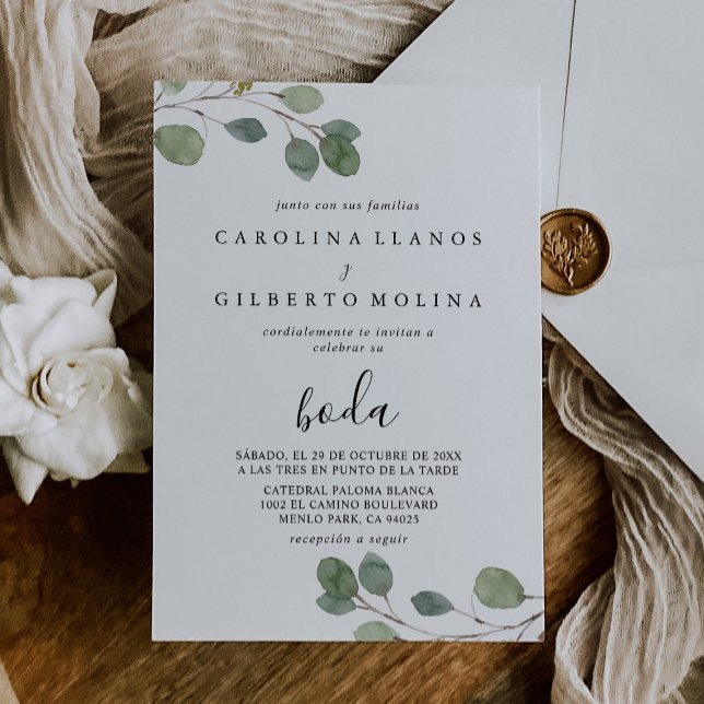 Clear Greenery Botanical Eucalyptus Boda Wedding  Invitation (Creator Uploaded)