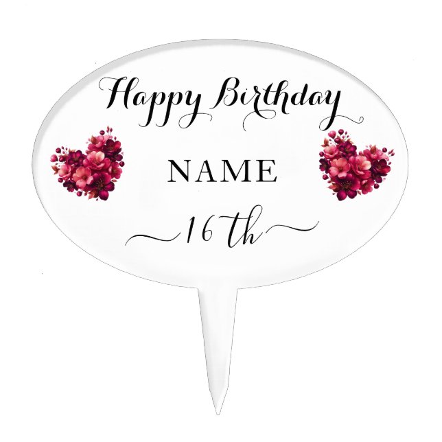 Clear Happy Birthday Cake Pick with Custom Text (Front)