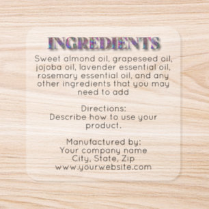 Clear Holographic Glitter ingredients label