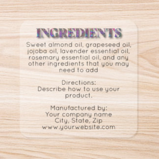 Clear Holographic Glitter ingredients label