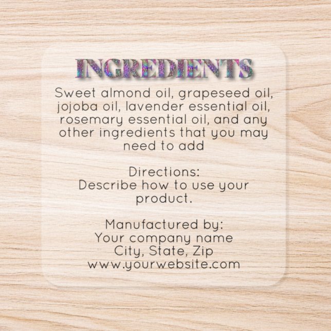Clear Holographic Glitter ingredients label (Single)