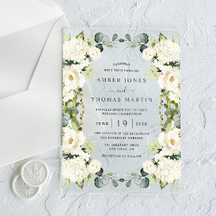 Clear Ivory Elegant Floral Wedding Acrylic Invitations
