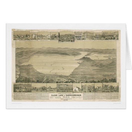 Clear Lake, CA. Panoramic Map (0289A) Cards (Front Horizontal)