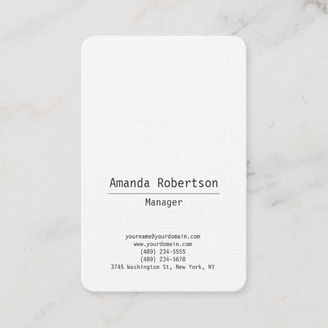 Clear legible trendy plain simple minimalist white business card (Front)