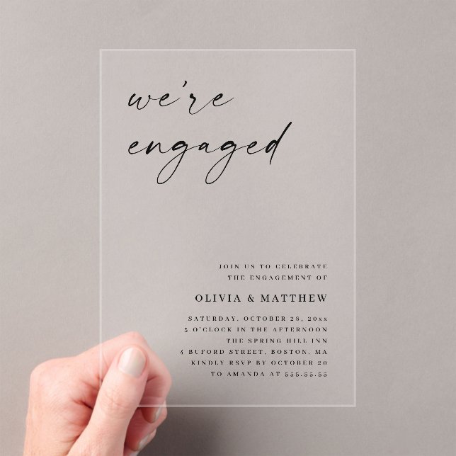 Clear Minimalist Engagement Party | Modern Wedding Acrylic Invitations (Insitu (Handheld))