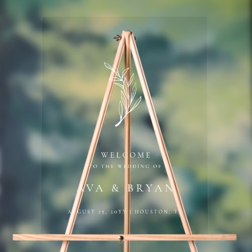 Clear Minimalist Olive Branch Wedding Welcome Sign