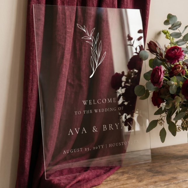 Clear Minimalist Olive Branch Wedding Welcome Sign (Creator Uploaded)