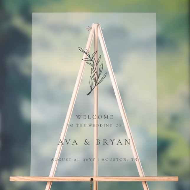 Clear Minimalistic Botanical Wedding Welcome Sign (Neutral)