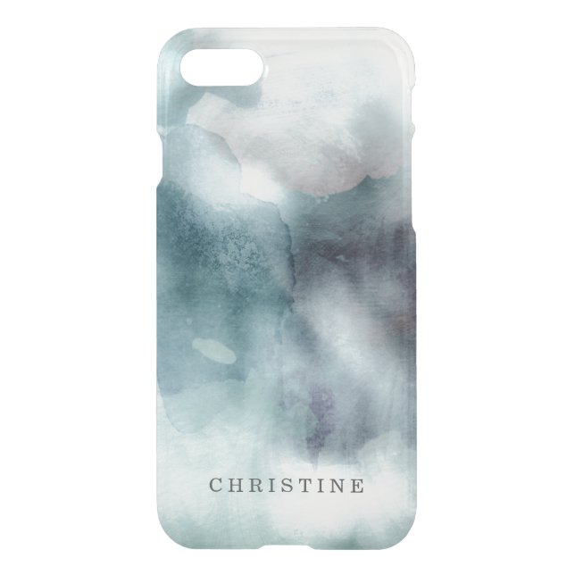 Clear monogram name watercolor hipster blue nautic uncommon iPhone case (Back)