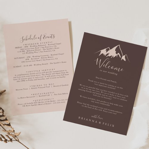 Clear Mountain Country Wedding Welcome Letter