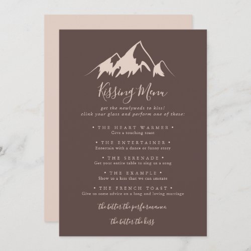 Clear Mountain Wedding Kissing Menu Game Card