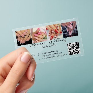 Clear Nail Artist Photo Collage QR Code Business Cards