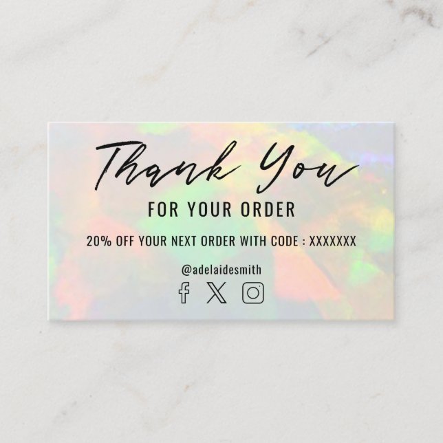 clear opal thank you business card (Front)