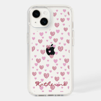 Clear Pink Glitter Heart Cases| Speck Presidio  iPhone 14 Case