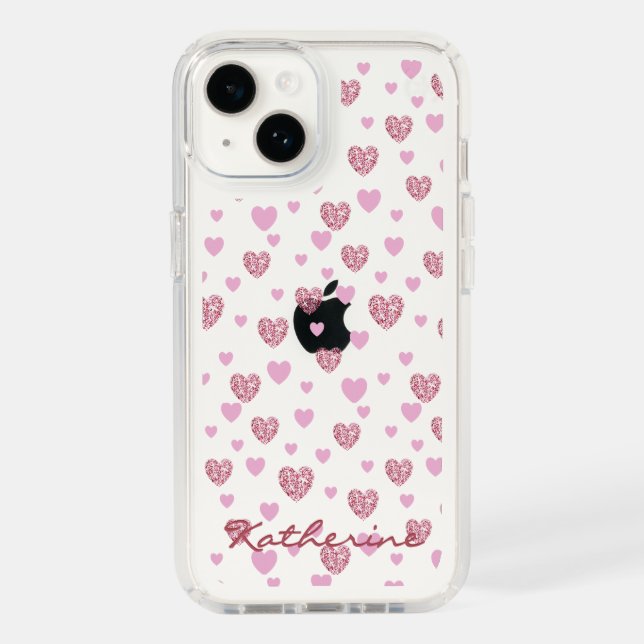 Clear Pink Glitter Heart Cases| Speck Presidio  iPhone Case (Front)