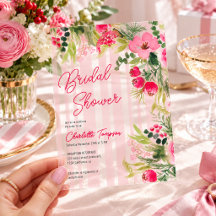 Clear Pink Stripes Winter Floral Bridal Shower