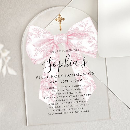 CLEAR Pink Toile Bow Girl First Communion Arch