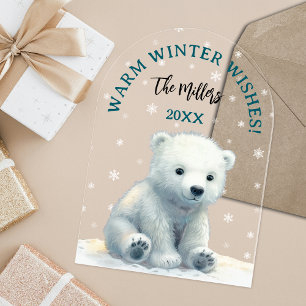 Clear Polar Bear Baby Christmas Card Acrylic Invitations
