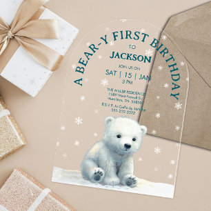 Clear Polar Bear Baby First Birthday Acrylic Invitations