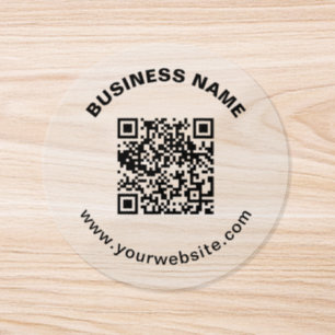 Clear QR Code with Business Name Classic Round Sticker