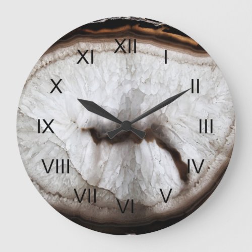 Clear Quartz Geode Depiction Black Roman Numerals Large Clock