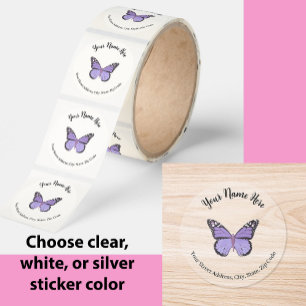 Clear Return Address Label Purple Butterlfy