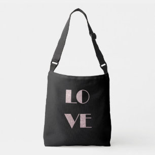 clear rose gold glitter love text crossbody bag