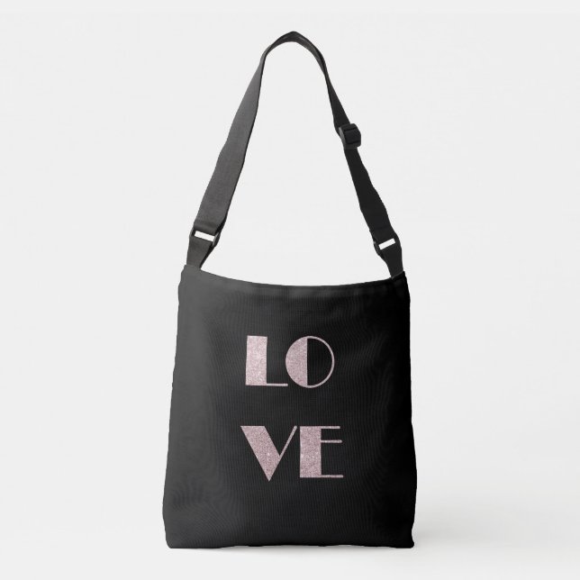 clear rose gold glitter love text crossbody bag (Front)