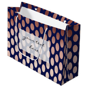 clear rose gold navy blue polka dots pattern large gift bag