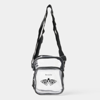 Clear Shoulder Bag with Moth - black