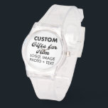 Clear Silicone Watch Custom Gifts for Him<br><div class="desc">Custom Gifts for Him personalized Clear Silicone Watch. Upload logo,  photo,  image,  design and add your own text to make your own personalised birthday,  Christmas,  Father's Day,  Valentine's Day celebration,  office gifts for him (man,  men,  husband,  boyfriend,  father,  dad,  young man,  son).</div>