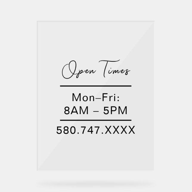 Clear Small Business Hours door sign (Front)
