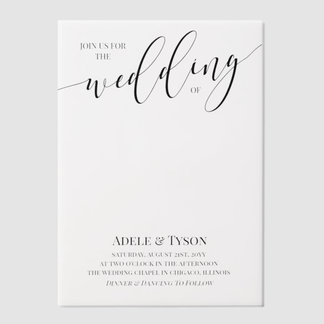 Clear Space Join Us Black Calligraphy Wedding  Vellum Invitations (Front)