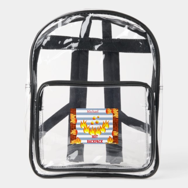 Clear Stadium Backpack Blue & White Stripe Fire (Front)