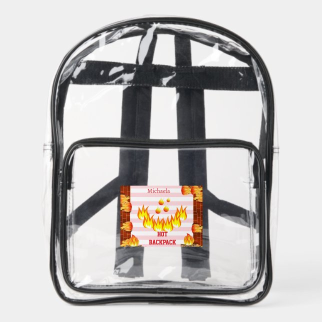 Clear Stadium Backpack Pink & White Stripe Fire (Front)