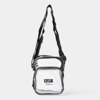 Clear Stadium bag- Red & Blue USA Typography Clear Crossbody Bag