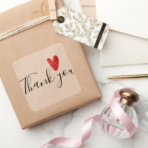 Clear Thank You Sticker - Cute Simple Red Heart