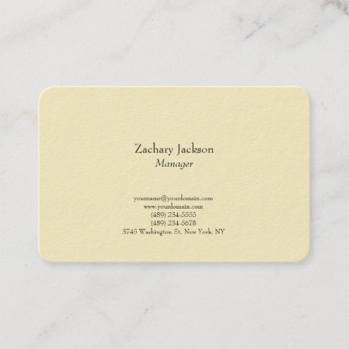 Clear trend elegant plain simple minimalist yellow business card